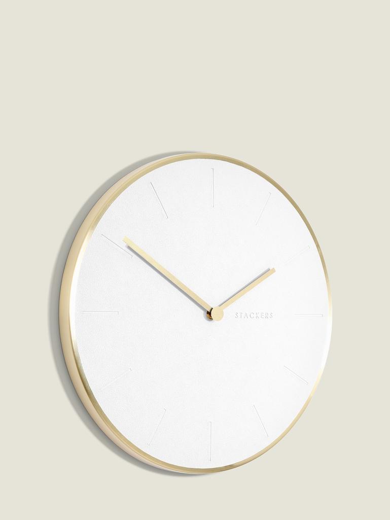 Pebble White & Brushed Gold PU Clock