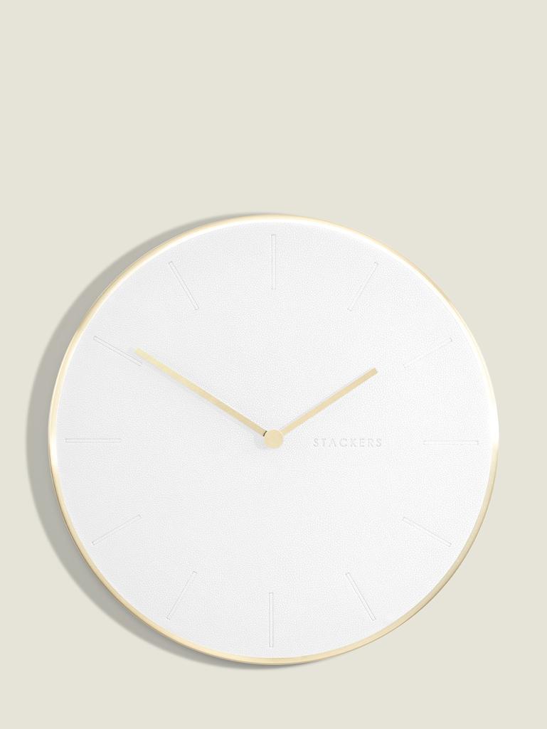 Pebble White & Brushed Gold PU Clock