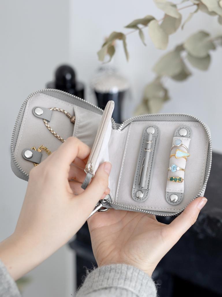 Pebble Grey Compact Jewellery Roll