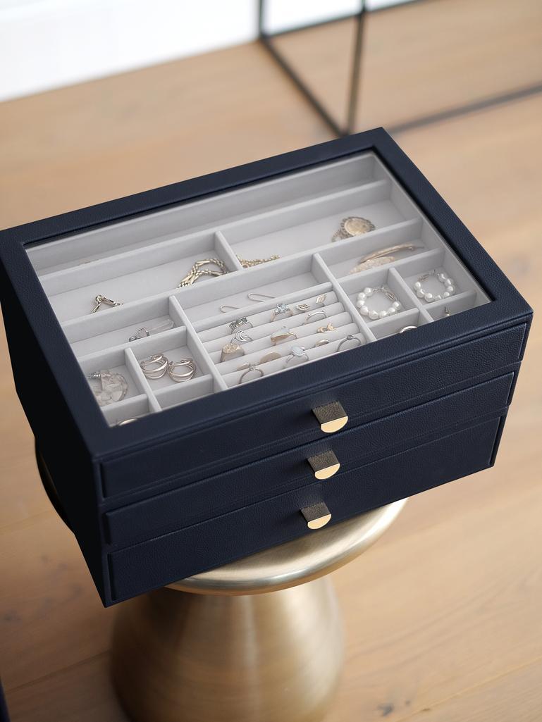 Navy Pebble Supersize Jewellery Box (with drawers)
