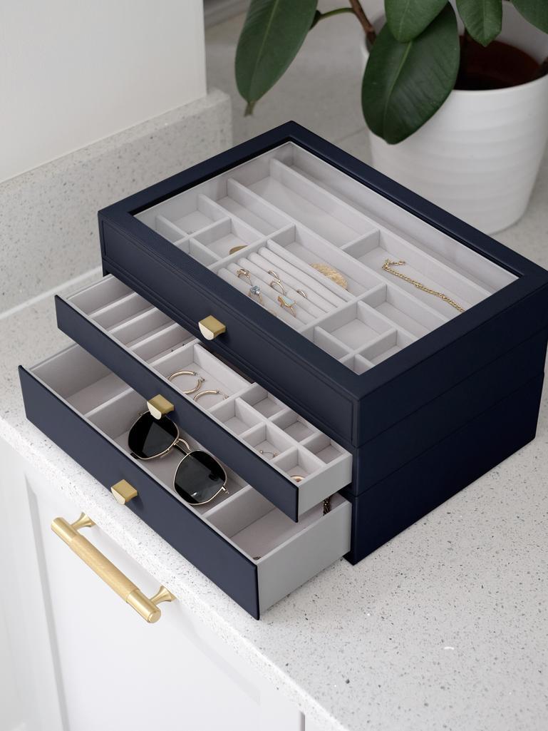 Navy Pebble Supersize Jewellery Box (with drawers)