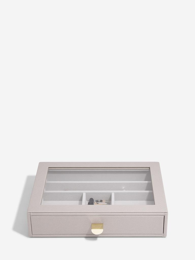 Szkatułka na biżuterię Stackers 6 komorowa classic taupe z szufladą i szklaną pokrywką
