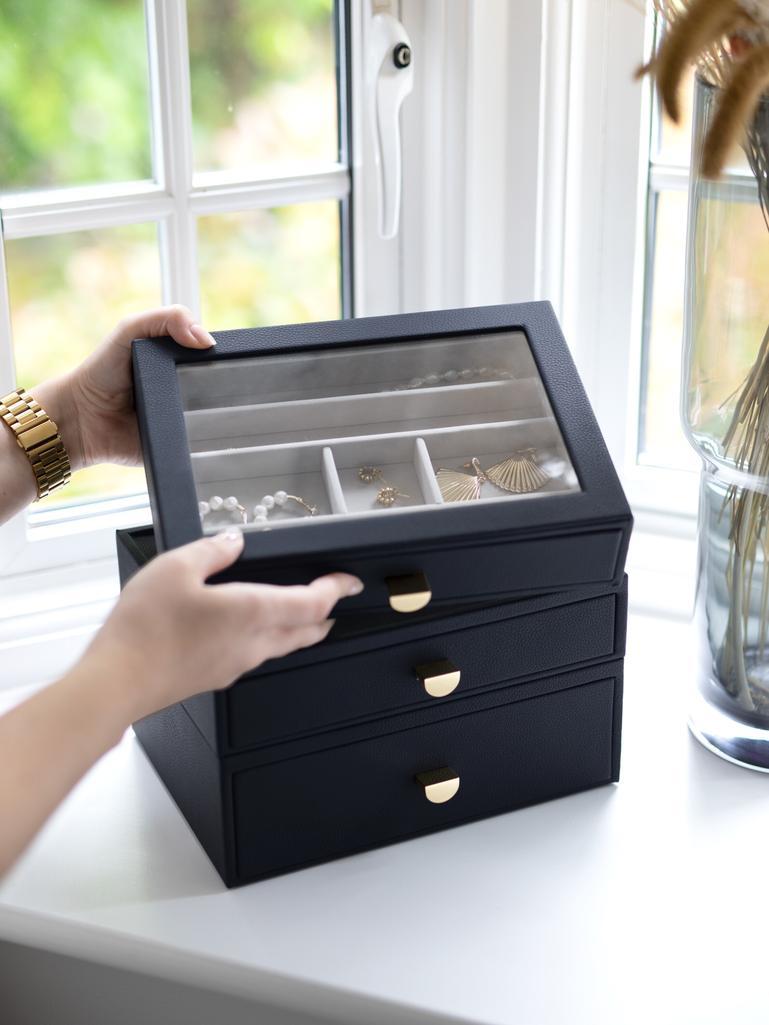 Navy Pebble Classic Jewellery Box (with drawers)