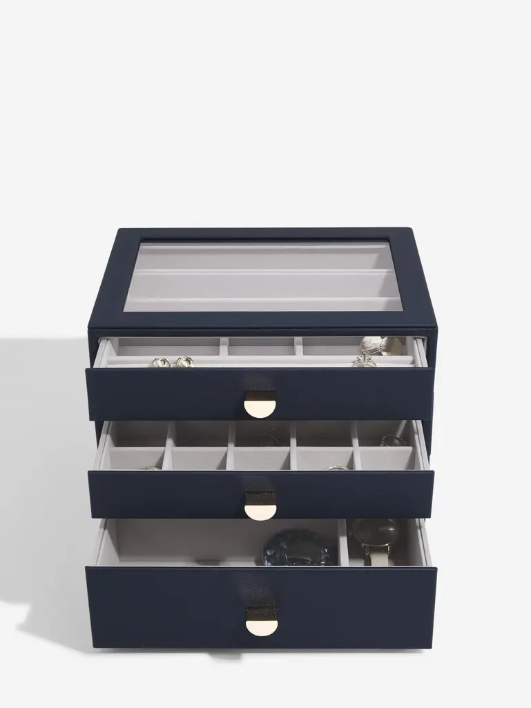 Navy Pebble Classic Jewellery Box (with drawers)