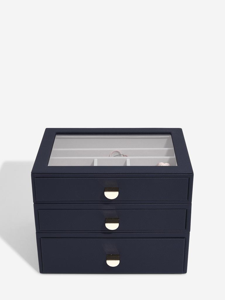 Navy Pebble Classic Jewellery Box (with drawers)