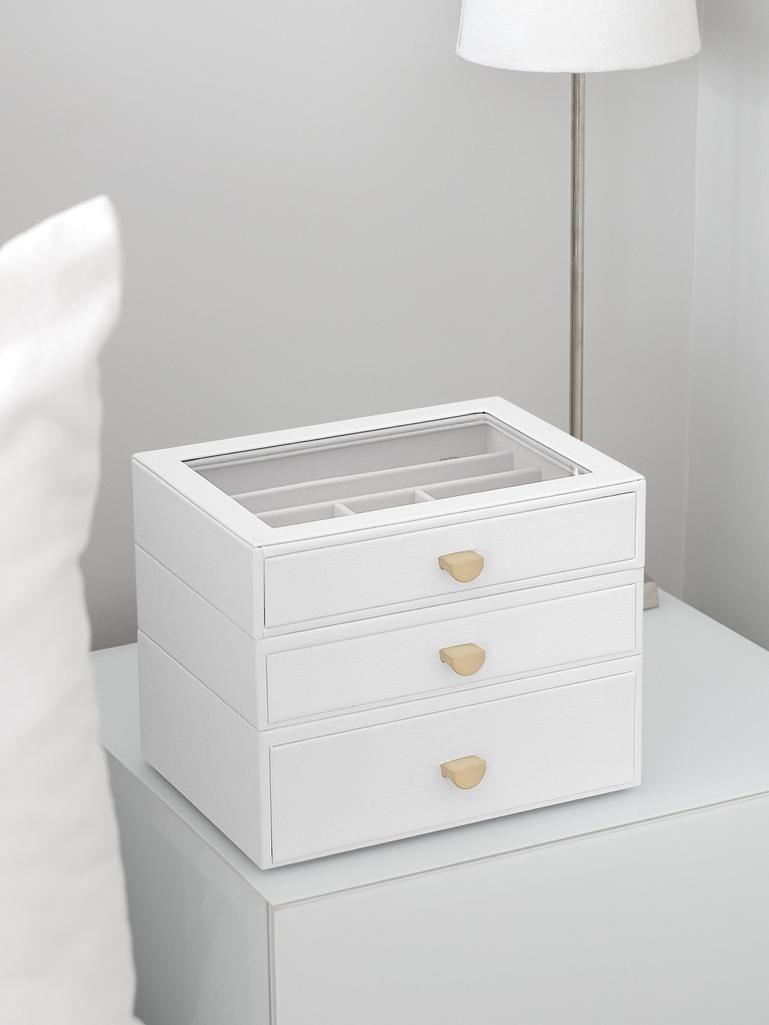 Szkatułka na biżuterię Stackers Pebble classic biała z 3 szufladami