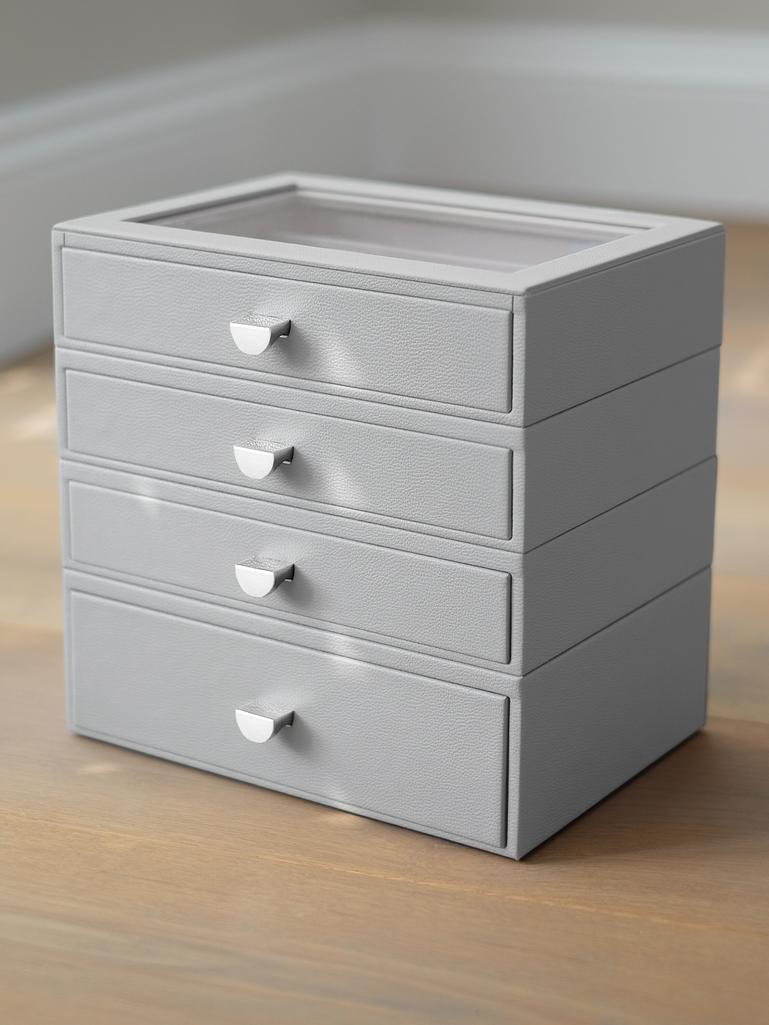 Pebble Grey Classic Jewellery Box  - Set of 4 (with drawers)