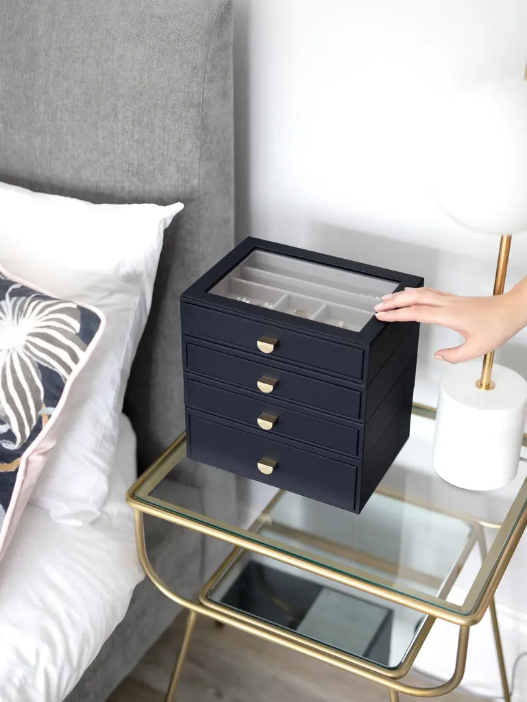 Navy Pebble Classic Jewellery Box  - Set of 4 (with drawers)