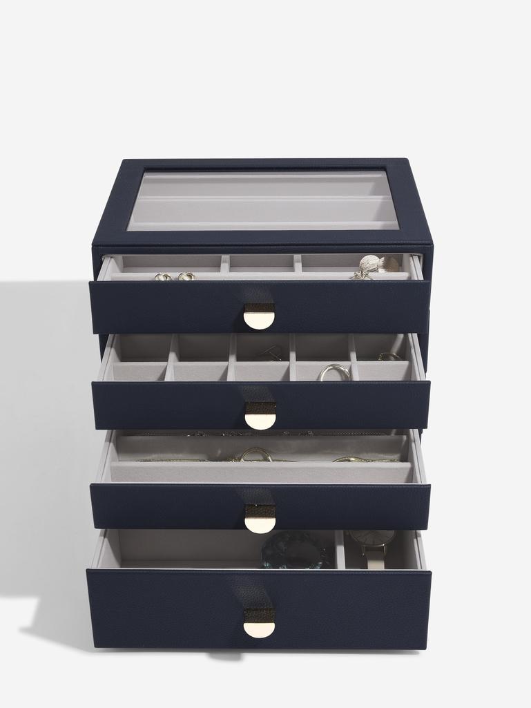Navy Pebble Classic Jewellery Box  - Set of 4 (with drawers)