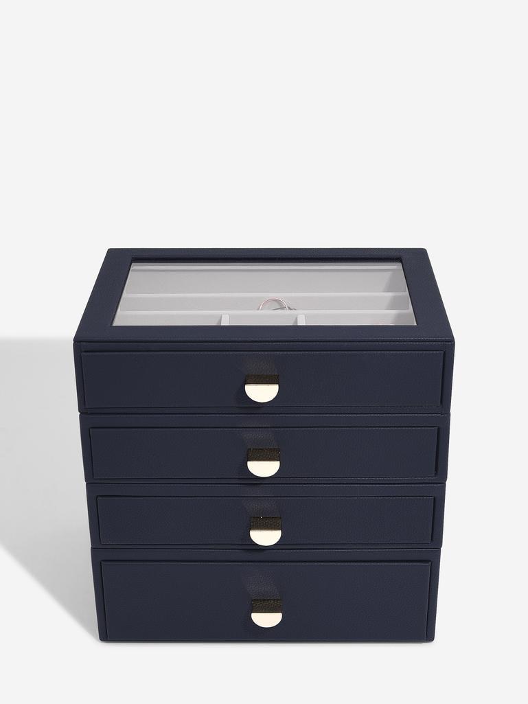 Navy Pebble Classic Jewellery Box  - Set of 4 (with drawers)