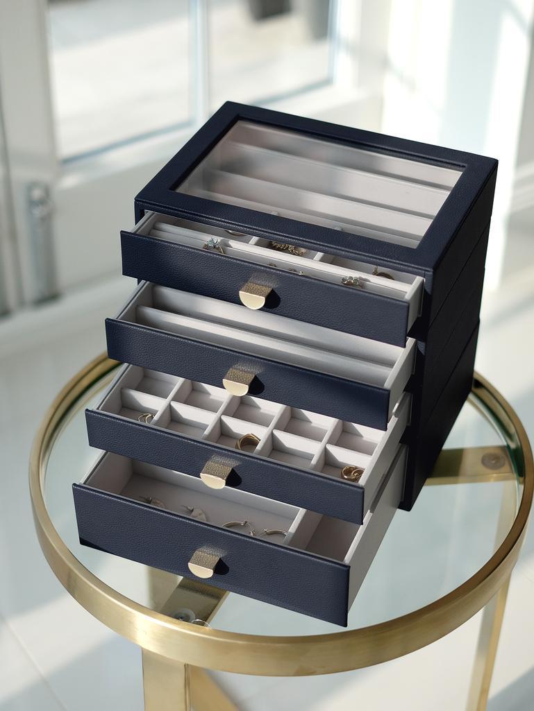 Navy Pebble Classic Jewellery Box  - Set of 4 (with drawers)