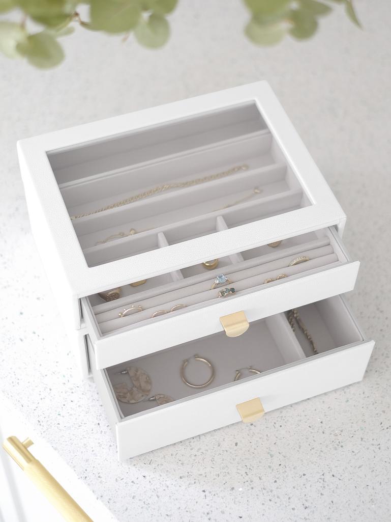 Pebble White Classic Jewellery Box - Set of 2 (with drawers)