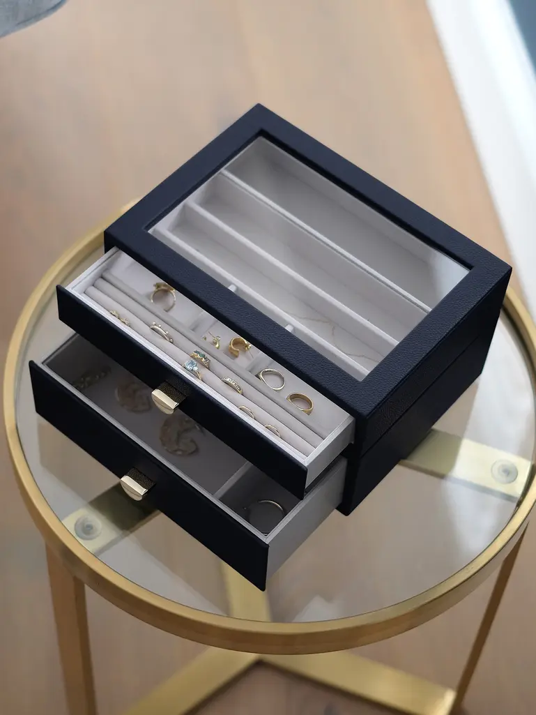 Navy Blue Classic Display Jewellery Box Set of 2