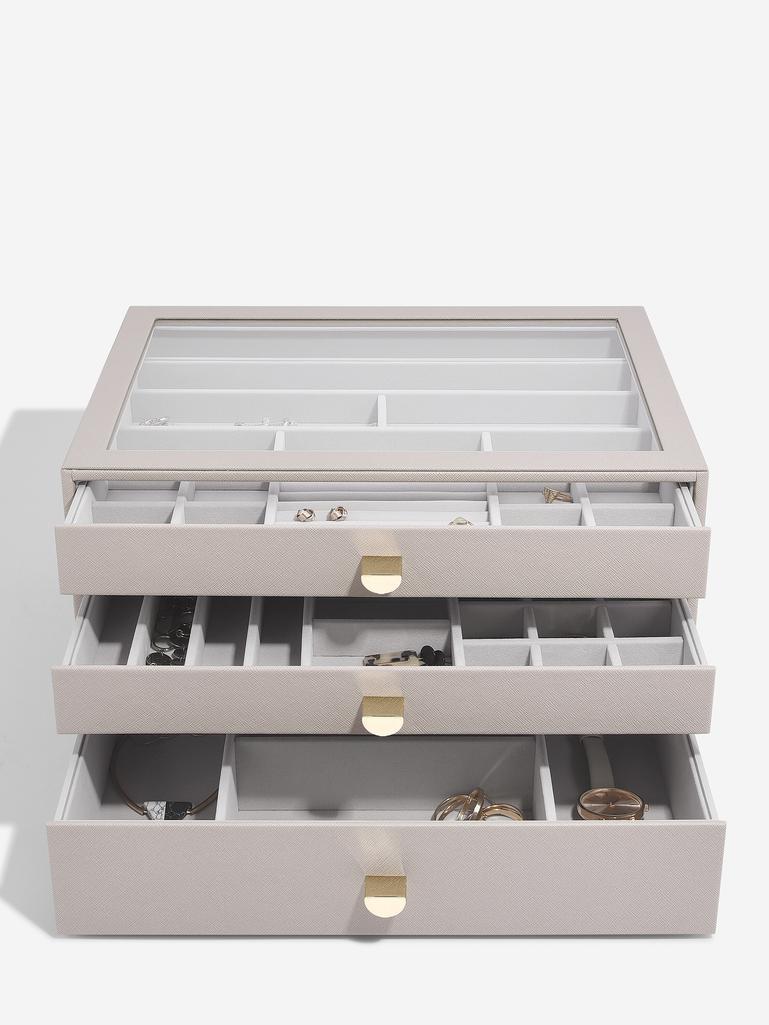 Szkatułka na biżuterię Stackers supersize taupe z 3 szufladami