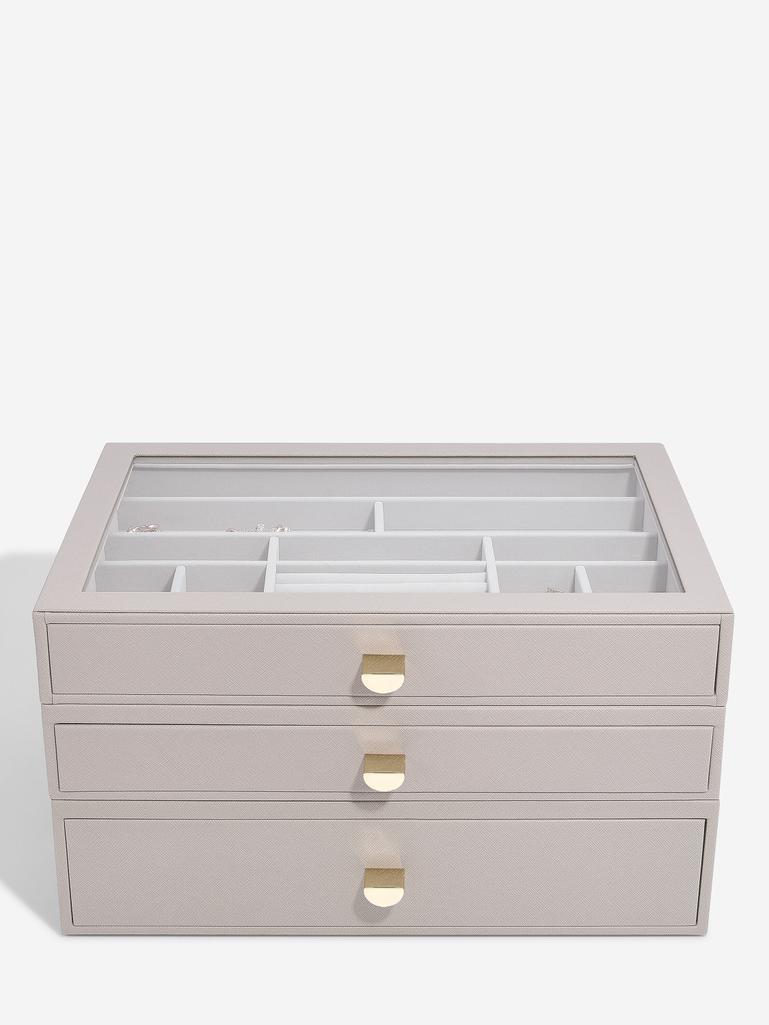 Szkatułka na biżuterię Stackers supersize taupe z 3 szufladami