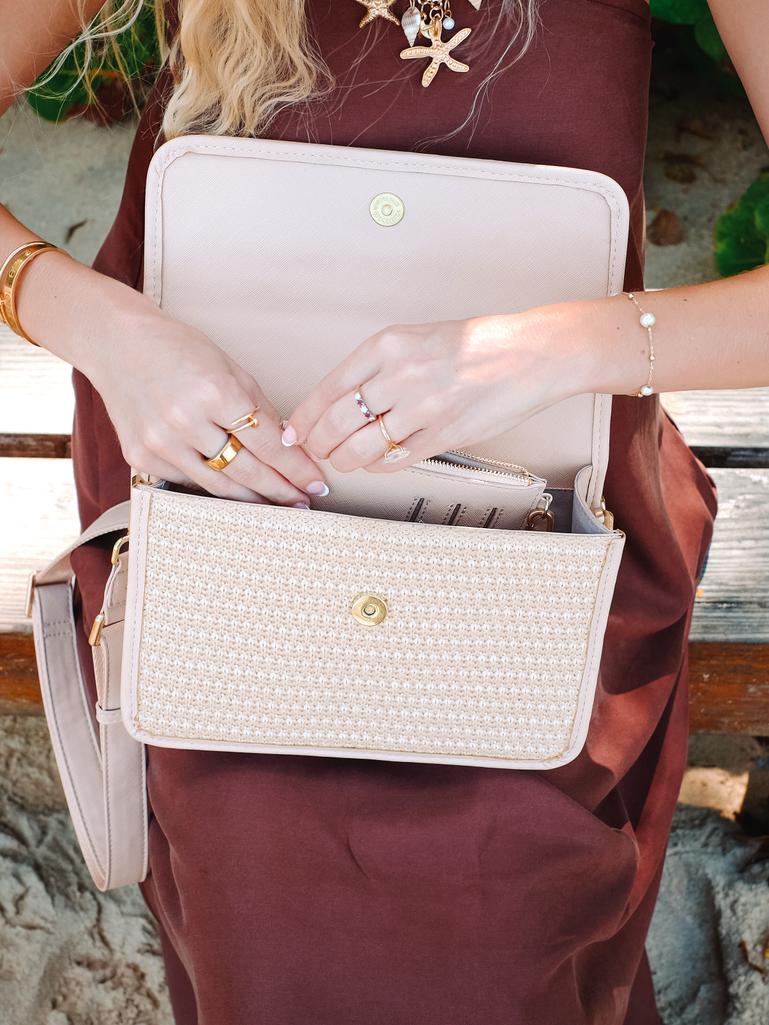 Blush Raffia Crossbody Bag