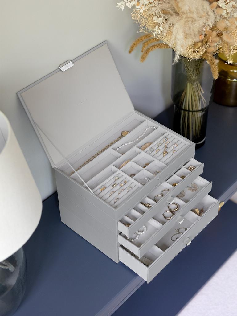 Pebble Grey Supersize Jewellery Box 3-Drawer Set