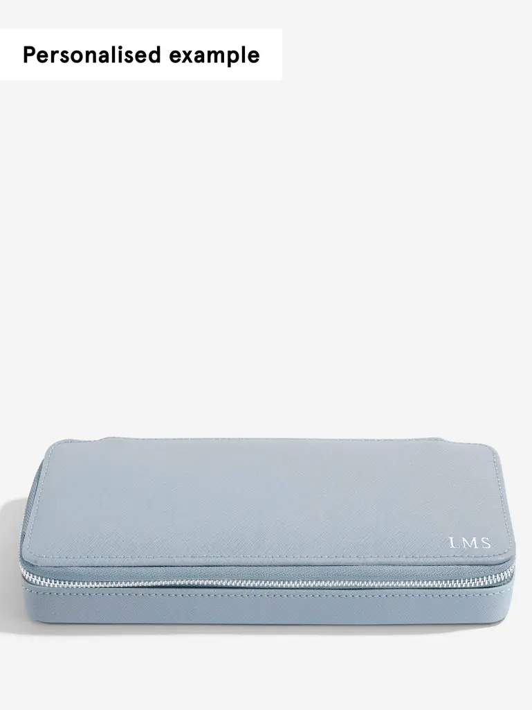 Dusky Blue Sleek Necklace Zipped Jewellery Box