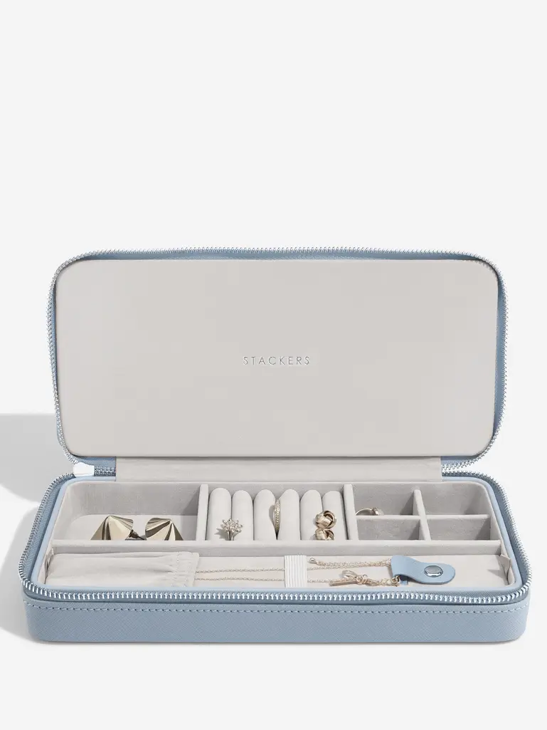 Dusky Blue Sleek Necklace Zipped Jewellery Box